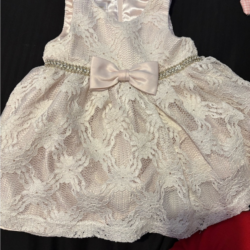 American Princess Ivory Lace Dress with Satin Bow